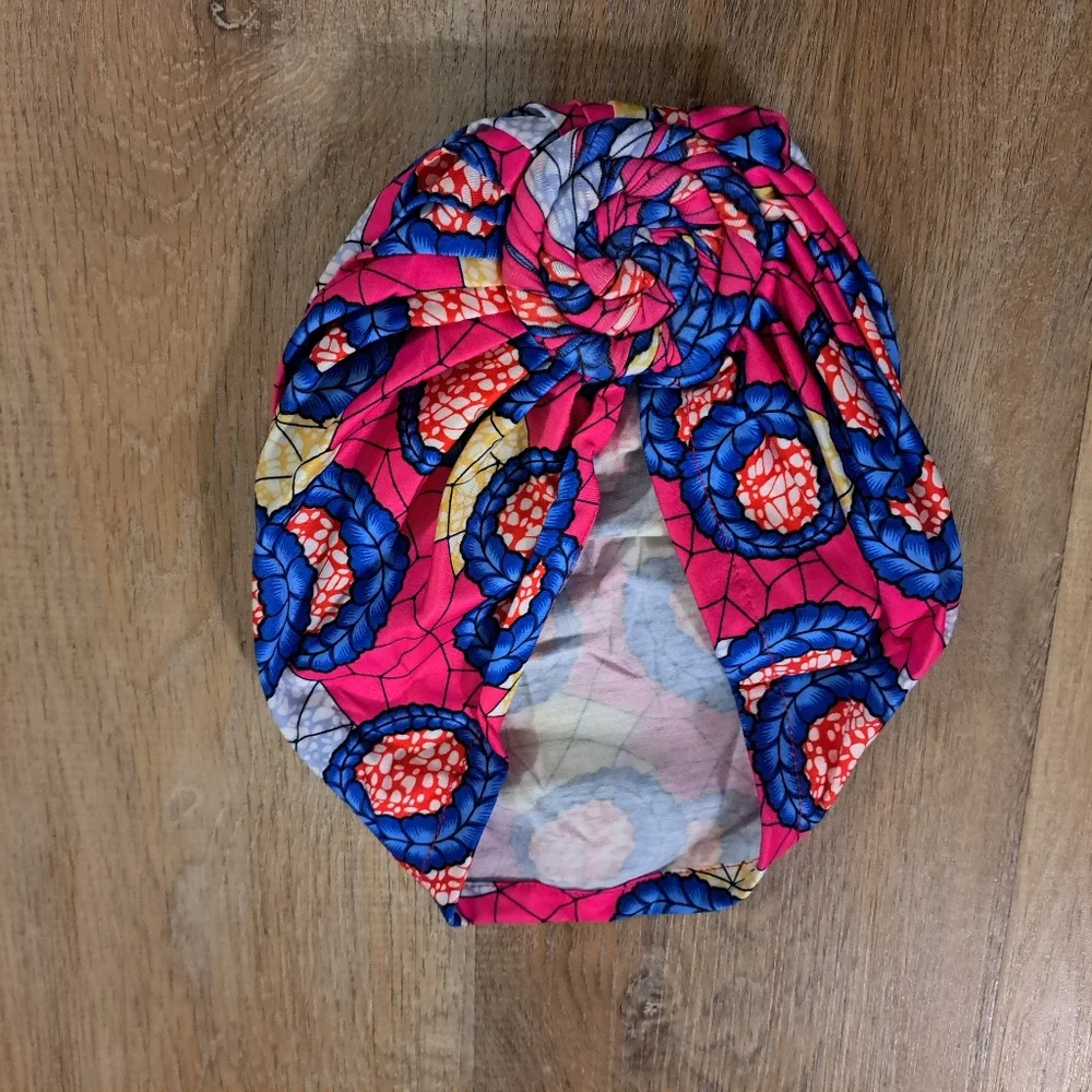 Vibrant Pre-tied Ankara Print Turban Headwrap Scarf Front Knot Bold Pattern NWOT